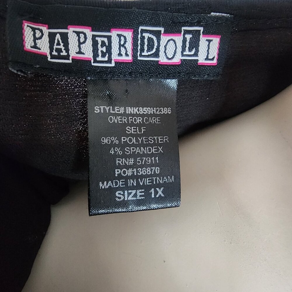 Paperdoll Dress Womens Plus Size 1X Solid All Black Textured Bow Sleeveless - Picture 5 of 6